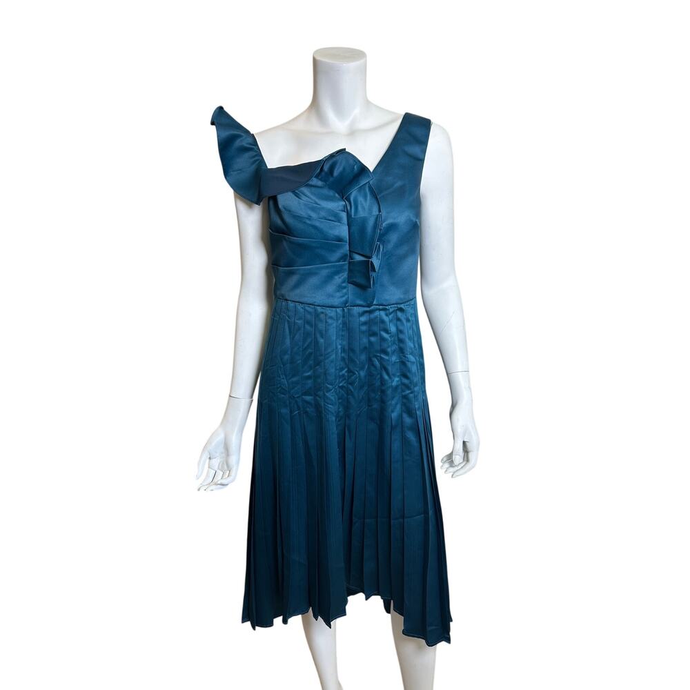Flor Et.Al One Shoulder Teal Pleated Cocktail Dress Size 2 Asymmetrical Formal - Picture 2 of 10